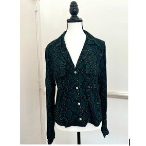 Zara TRF Green Snake Print Button-Up Blouse | Size XS